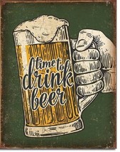 Time To Drink Beer Retro Vintage Funny Alcohol Bar Pub Garage Wall Decor Sign - £17.39 GBP