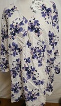 J Jill Tunic Top Size Large Floral White Purple V Neck Tunic Blouse Shirt - $16.95