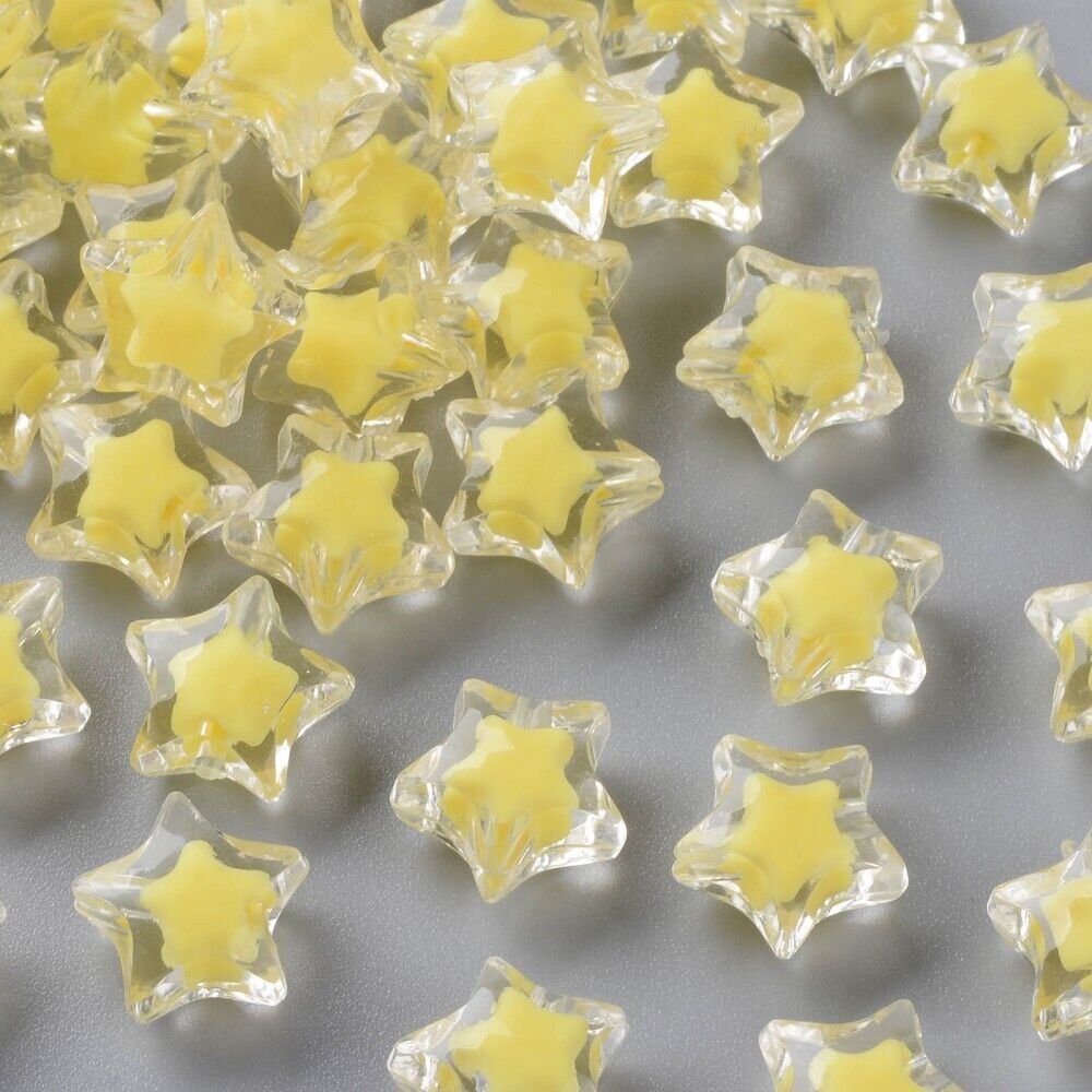 Star Beads Jewelry Supplies Yellow Bubblegum 14mm Bead in Bead Celestial... - $2.46