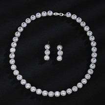 Bling Round Cubic Zircon Necklace and Earrings Women Party Jewelry Set for Weddi - £42.98 GBP