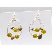 Concentric Ovals Hoop Earrings in Silver Tone and Green with Unakite Jasper - £28.31 GBP