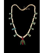 Early Santo Domingo Turquoise Thunderbird Heishi Bead Depression Necklace - £316.97 GBP