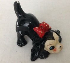 Vintage Japanese Dog Figurine With Red Ribbon PORCELAIN 3&quot; - £10.06 GBP