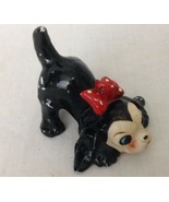 Vintage Japanese Dog Figurine With Red Ribbon PORCELAIN 3&quot; - £10.24 GBP
