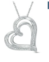 Pave Diamond Accent Tilted Heart Pendant in Sterling Silver - £54.25 GBP