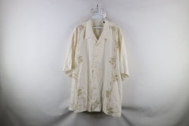 Tommy Bahama Mens 2XL Sheer Palm Tree Golf Linen Short Sleeve Button Shirt Cream - $59.35