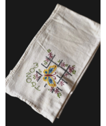 Vintage Embroidered Linen Tea Towel Monday Day of the Week Butterfly Cot... - $32.32 CAD