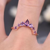 1.50Ct Pear Cut Lab-Created Amethyst Women Crown Ring 14k Rose Gold Plated - £101.81 GBP
