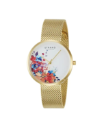 Stand Denmark Flower Bouquet Gold Elegant Flower Embossed Dial Mesh Watch - $131.62 CAD