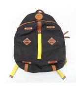 GIVE WILL Black Yellow Canvas Campus Style Laptop Backpack Tan Leather Trim - £20.83 GBP