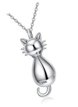 Cat Urn Necklace for Ashes Sterling Silver Cremation - £112.36 GBP