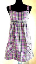 Plaid Multicolor Sleeveless Summer Empire Dress Front Pockets Hurley Wms  Medium - £19.66 GBP