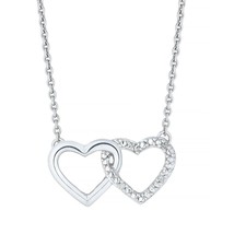 Brillante Redondo Imitación Diamante Corazón Doble Colgante Collar En 925 Plata - £260.93 GBP