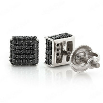 1.23Ct Round Black Diamond Cluster Square Stud Earrings 14K White/Rose Gold FN - £65.58 GBP