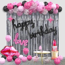 Black Hot Pink Birthday Decorations For Women Girls, Happy Birthday Party Decora - £25.02 GBP