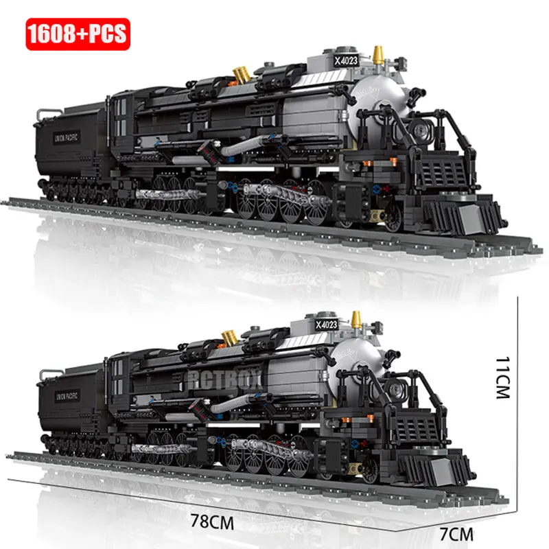 Classic Technical Train Buildings Blocks Big Boy Steam Locomotive Railway Tracks - £68.38 GBP