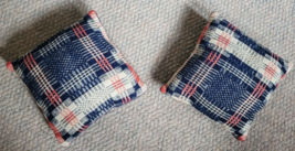 Set of 2 Decorative Throw Pillows Red White Blue Square Small Vintage - £23.96 GBP