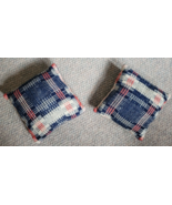 Set of 2 Decorative Throw Pillows Red White Blue Square Small Vintage - £23.69 GBP