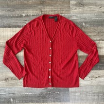 Liz Claiborne Classics Womens Cardigan Sweater Red V Neck 100% Silk Peti... - £14.50 GBP