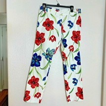 Monroe &amp; Main Womens Sz 8 Print Pants Floral Red White Blue Style 917625 - £14.72 GBP