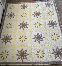 Large Handmade Quilt-96&quot; x 79&quot;-Earth Tones-Beautiful Hand Quilting-Yellow, Brown - £78.34 GBP