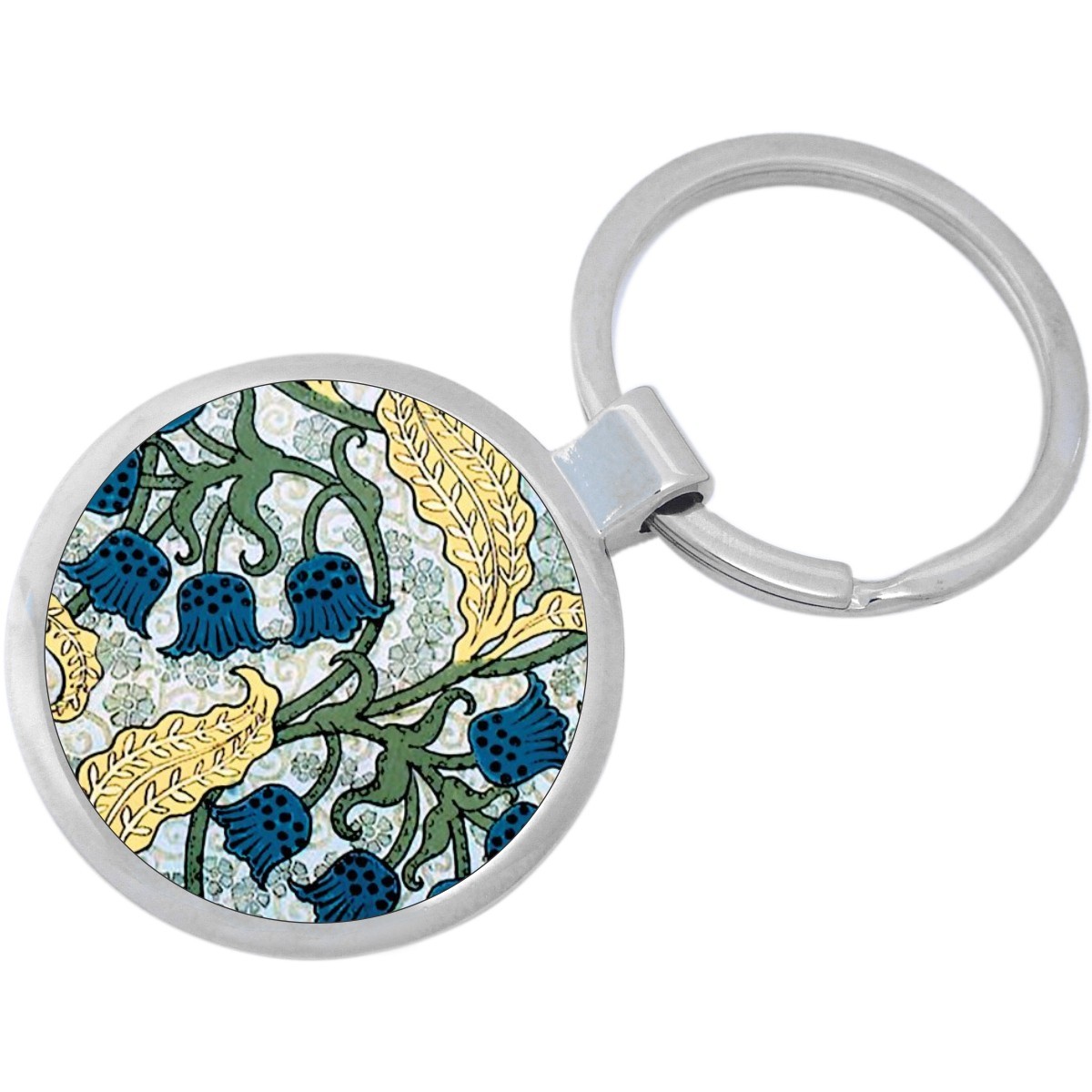 Blue Art Nouveau Flowers Keychain - Includes 1.25 Inch Loop for Keys or ... - $10.77