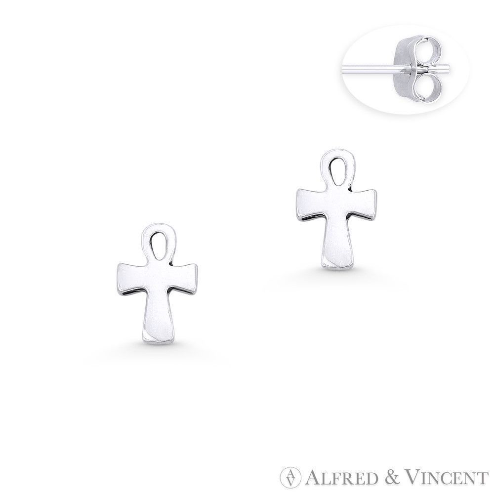 Primary image for Egyptian Ankh Cross Key-of-Life Charm Oxidixed 925 Sterling Silver Stud Earrings