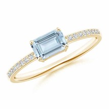 ANGARA East-West Emerald-Cut Aquamarine Solitaire Ring for Women in 14K Gold - £567.51 GBP