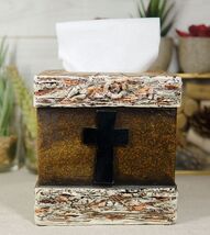 Rustic Western Fleur De Lis Cross With Birchwood Accent Tissue Box Holde... - €25,56 EUR