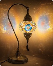 Retro Table Lamp Vintage Bedside Nightstand Stained Glass Tiffany Style Mosaic - £49.12 GBP