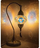 Retro Table Lamp Vintage Bedside Nightstand Stained Glass Tiffany Style ... - $60.94