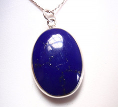 Mother of Pearl &amp; Simulated Lapis 925 Sterling Silver Pendant medium large - £8.62 GBP