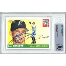 AJ Burnett Miami Marlins Auto 2004 Topps Heritage Yankees Signed Card BAS Auth - £78.55 GBP