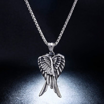 Men Solid Stainless Steel Hip Hop Angel Wing Pendant Necklace Fashion Jewellery - £15.23 GBP