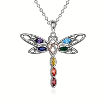 Multicolor Rhinestone Dragonfly Pendant Necklace - New - £11.95 GBP