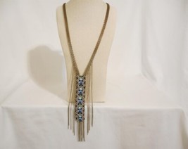 Department Store 26&quot; Antique Gold Tone Beaded Chain Fringe Necklace M484 - £11.46 GBP
