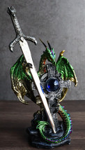 Green Druid Dragon With Celtic High Cross &amp; Gothic Sword Letter Opener Figurine - £20.09 GBP