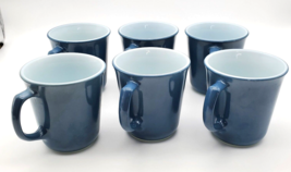 Vintage Pyrex Coffee Mugs Set 6 Milk Glass Blue Coffee Cups USA VG Condition - £18.93 GBP