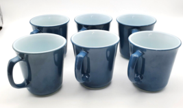 Vintage Pyrex Coffee Mugs Set 6 Milk Glass Blue Coffee Cups USA VG Condition - £19.09 GBP