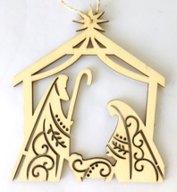 Christmas Ornament Wood Manger Nativity Creche Scene Jesus Mary Joseph in Stable - £7.66 GBP