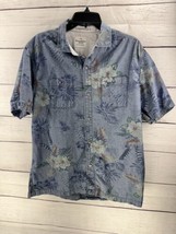 Tommy Bahama Jeans Hawaiian Shirt Men&#39;s Medium Blue Long Sleeve Floral - £13.96 GBP
