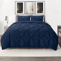 Navy Blue Queen/Full Down Alternative Comforter Set 3pc Pinch Pleated Duvet - £59.13 GBP