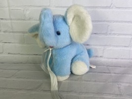 Vintage Fiesta Elephant Baby Blue White Plush Stuffed Animal Toy With Rattle - £41.31 GBP