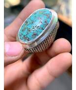 Natural Blue Turquoise Ring, Husseini Feroza Ring, 925 sterling silver r... - $877.00