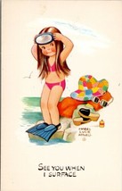 Artist Mabel Lucie Attwell See You on The Surface Girl Bikini Diving Postcard W8 - £14.88 GBP