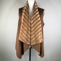 NEW Adrienne Landau Faux Fur Leather Jacket Womens M Brown Open Front Reversible - £56.03 GBP