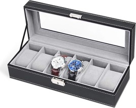 Black 6 Slot Leather Watch Box Display Case Organizer Glass Jewelry Storage. - £26.88 GBP