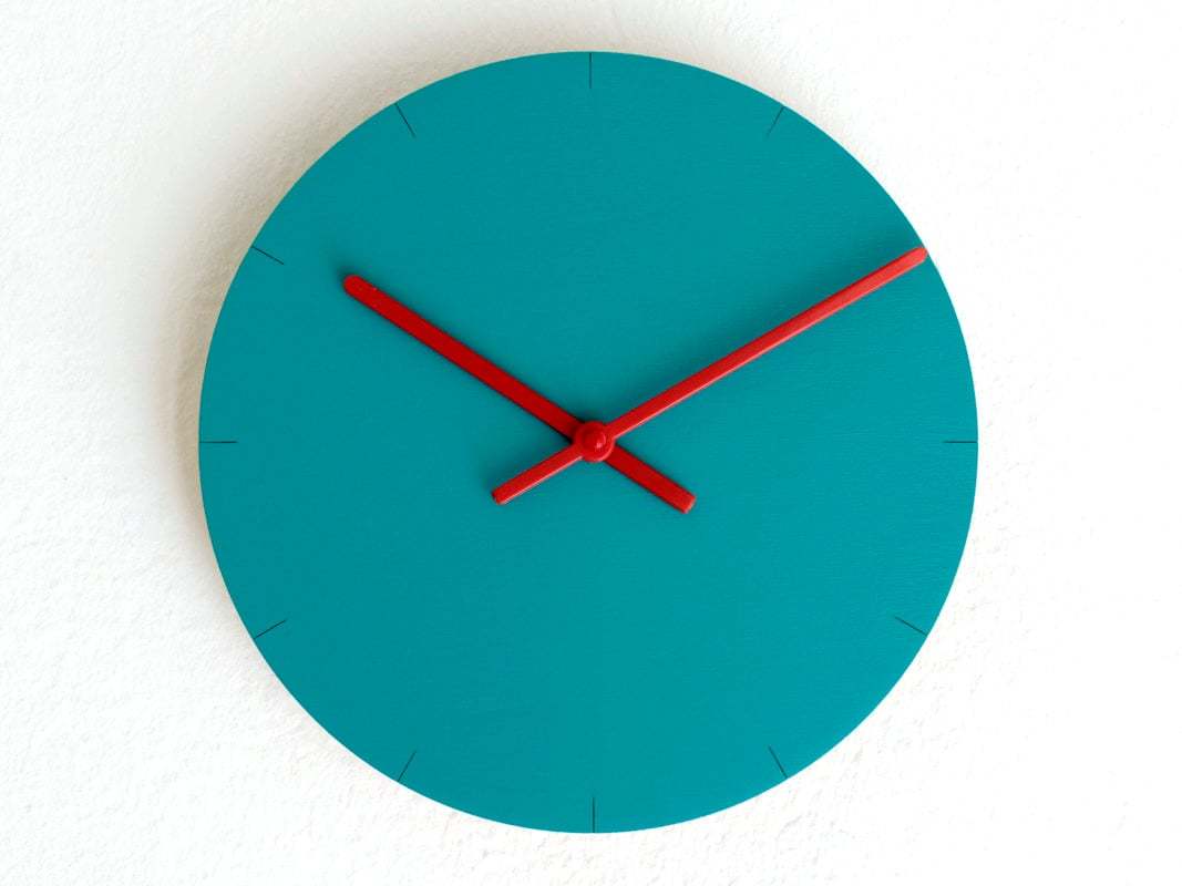 9&quot; Turquoise Wooden Wall Clock, Quiet No Ticking Minimalist Design, Smal... - $33.00