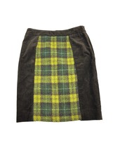 Anthropologie Maeve Womens Skirt Size 4 Brown Corduroy Green Plaid Panel Pencil - £27.24 GBP