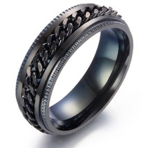 Rotation design Black rings Stainless Steel Chain Rings for Men Spinner Man Jewe - £7.75 GBP